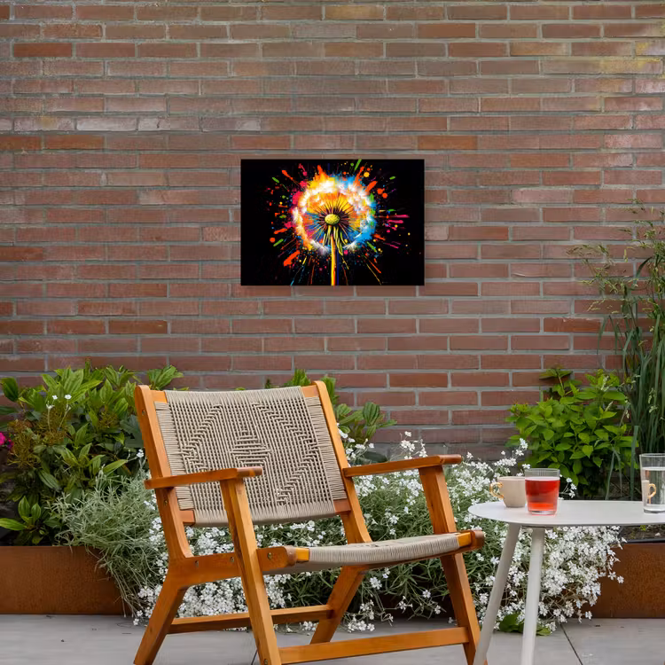 Paardenbloem - Graffiti - Kleurrijk - Bloemen - Natuur Tuinposter op houten frame 2 cm dik klein -sfeer3