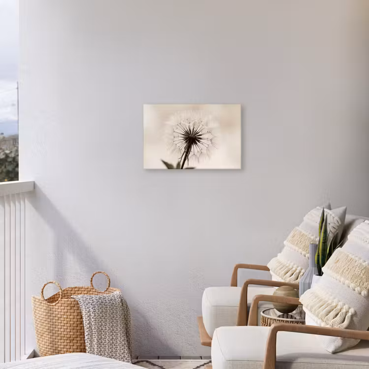 Paardenbloem - Minimalistisch - Wit Tuinposter op houten frame 2 cm dik klein -sfeer1