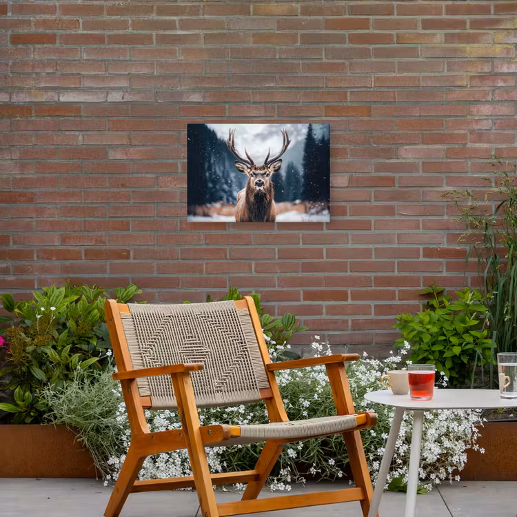 Hert - Dieren - Landschap - Winter - Sneeuw Tuinposter op houten frame 2 cm dik klein -sfeer3