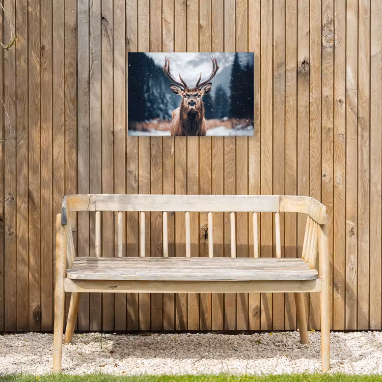 Hert - Dieren - Landschap - Winter - Sneeuw Tuinposter op houten frame 2 cm dik klein -sfeer4