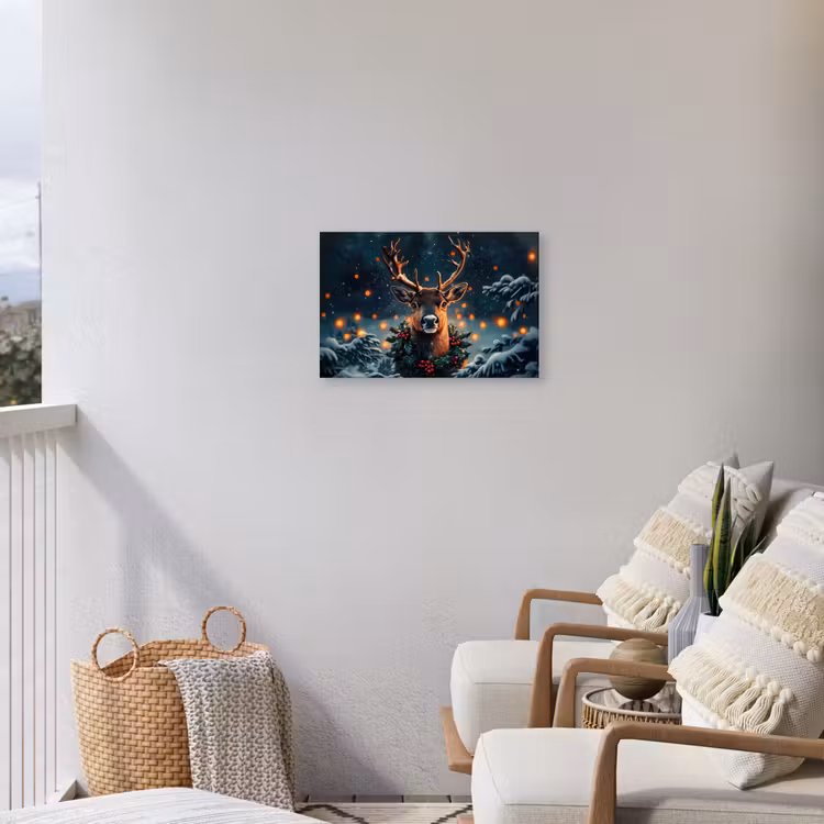 Hert - Kerst - Winter - Sneeuw - Kerstkrans Tuinposter op houten frame 2 cm dik klein -sfeer1