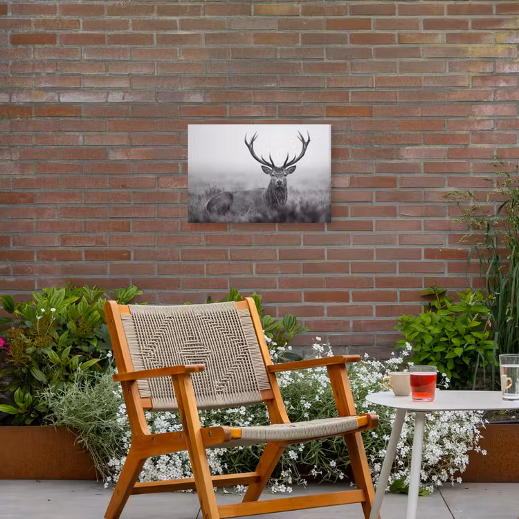 Hert - Mistig - Zwart - Wit Tuinposter op houten frame 2 cm dik klein -sfeer3