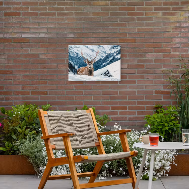 Hert - Landschap - Winter - Natuur - Dieren - Bergen Tuinposter op houten frame 2 cm dik klein -sfeer3