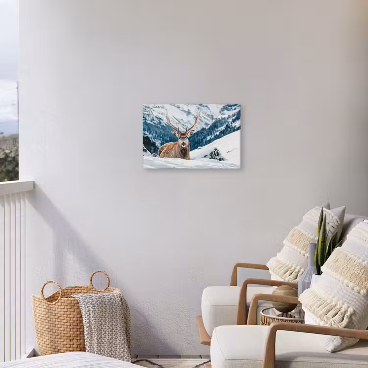 Hert - Landschap - Winter - Natuur - Dieren - Bergen Tuinposter op houten frame 2 cm dik klein -sfeer1