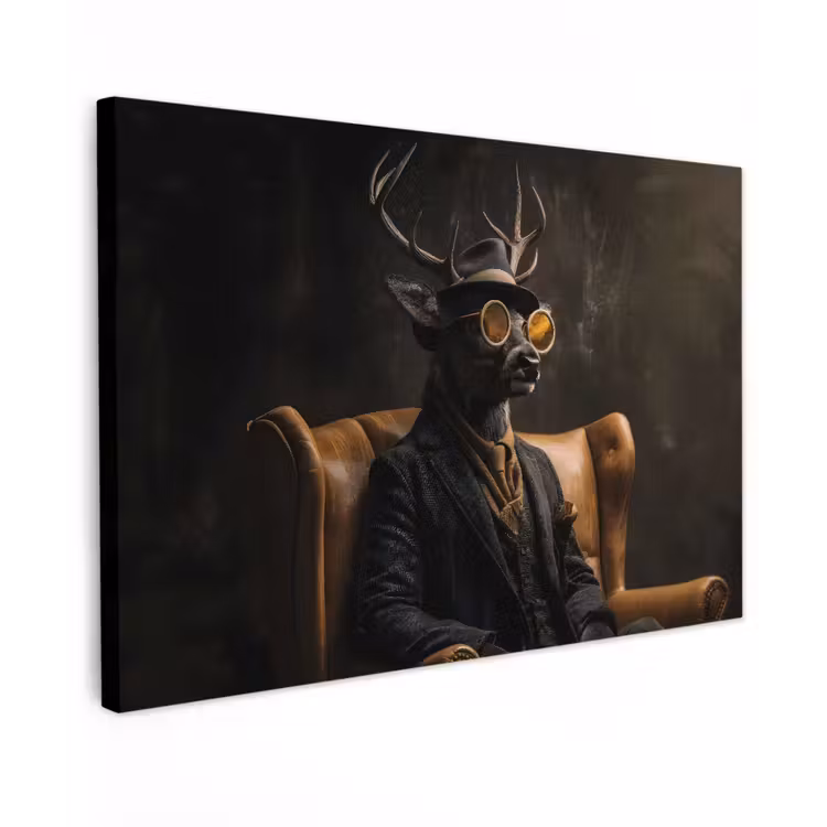 Hert - Zonnebril - Zwart - Pak Tuinposter op houten frame 2 cm dik klein -3d