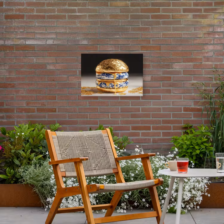 Delftsblauw - Goud - Burger Tuinposter op houten frame 2 cm dik klein -sfeer3