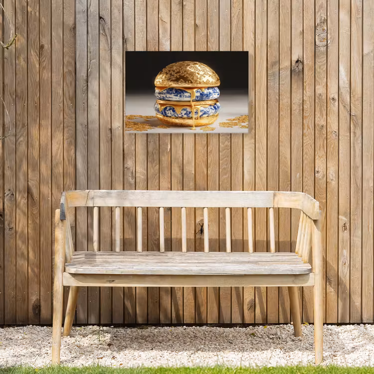 Delftsblauw - Goud - Burger Tuinposter op houten frame 2 cm dik klein -sfeer4