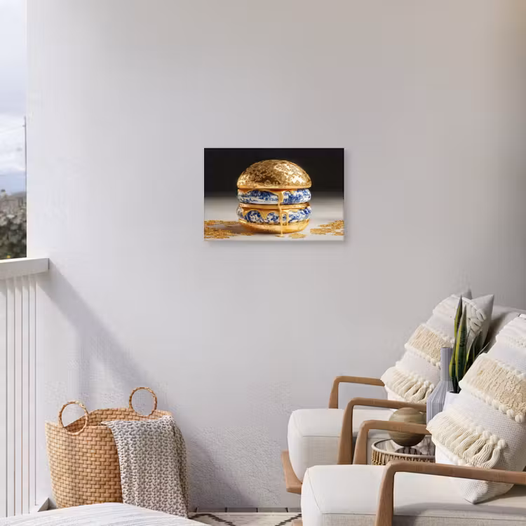 Delftsblauw - Goud - Burger Tuinposter op houten frame 2 cm dik klein -sfeer1
