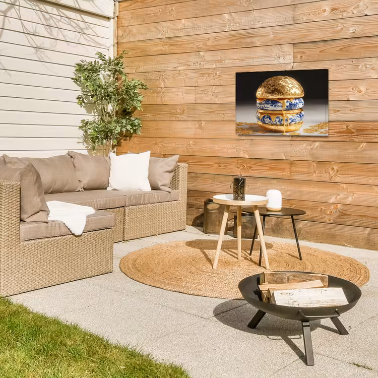 Delftsblauw - Goud - Burger Tuinposter op houten frame 2 cm dik klein -sfeer2