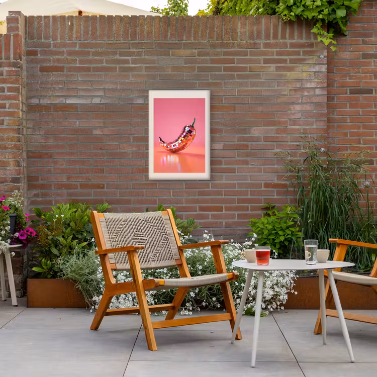 Disco - Peper - Roze Tuinposter op houten frame 2 cm dik klein -sfeer3