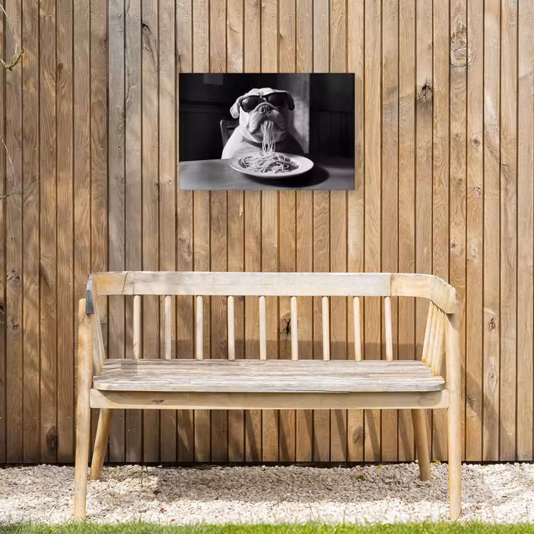 Hond - Bulldog - Pasta - Bril - Stoer - Dieren Tuinposter op houten frame 2 cm dik klein -sfeer4