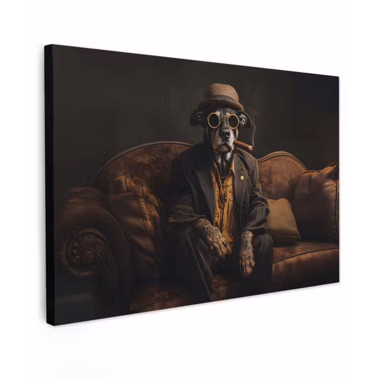 Hond - Sigaar - Hoed - Pak Tuinposter op houten frame 2 cm dik klein -3d