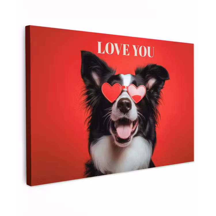 Hond - Hartjesbril - Loveyou - Rood Tuinposter op houten frame 2 cm dik klein -3d