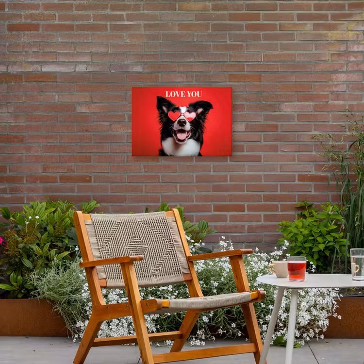 Hond - Hartjesbril - Loveyou - Rood Tuinposter op houten frame 2 cm dik klein -sfeer3