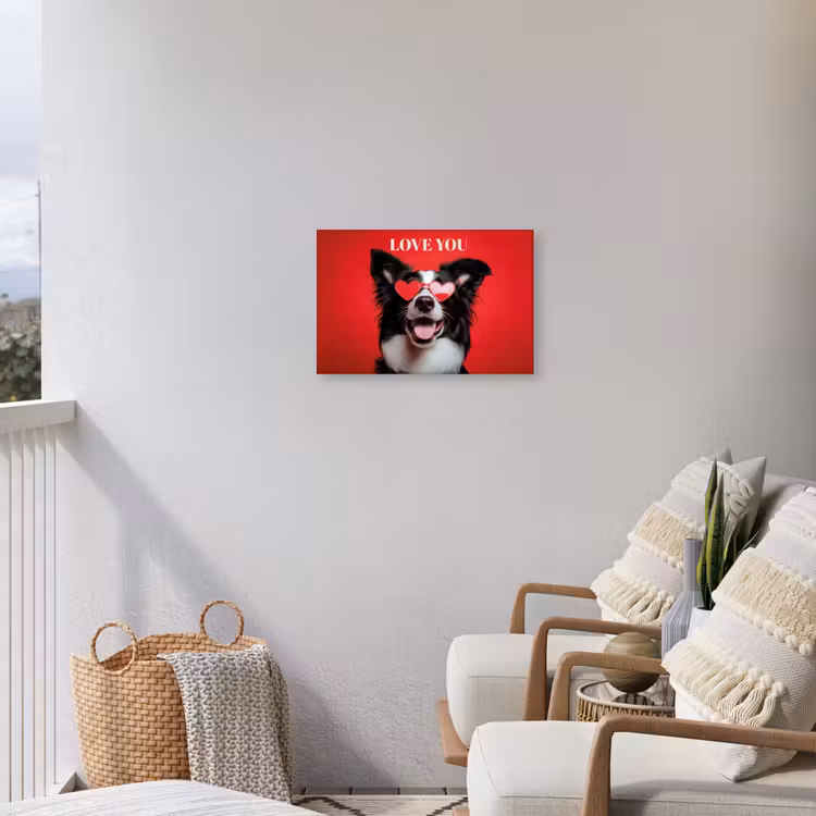 Hond - Hartjesbril - Loveyou - Rood Tuinposter op houten frame 2 cm dik klein -sfeer1