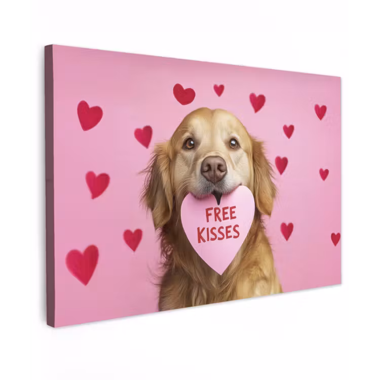 Hond - Kiss- Valentijn - Hartjes Tuinposter op houten frame 2 cm dik klein -3d