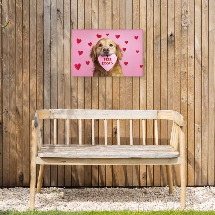 Hond - Kiss- Valentijn - Hartjes Tuinposter op houten frame 2 cm dik klein -sfeer4