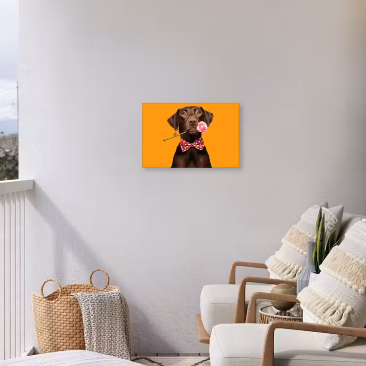 Hond - Oranje - Roos - Valentijn Tuinposter op houten frame 2 cm dik klein -sfeer1