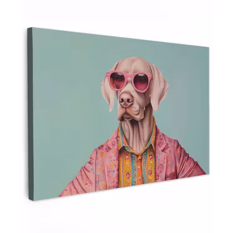 Hond - Overhemd - Bloemen - Bril Tuinposter op houten frame 2 cm dik klein -3d