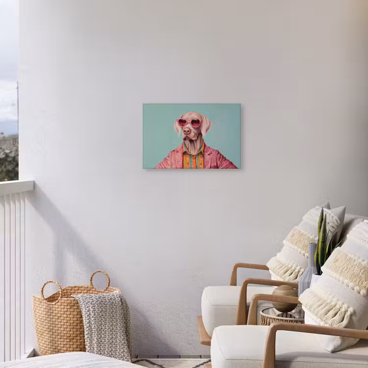 Hond - Overhemd - Bloemen - Bril Tuinposter op houten frame 2 cm dik klein -sfeer1