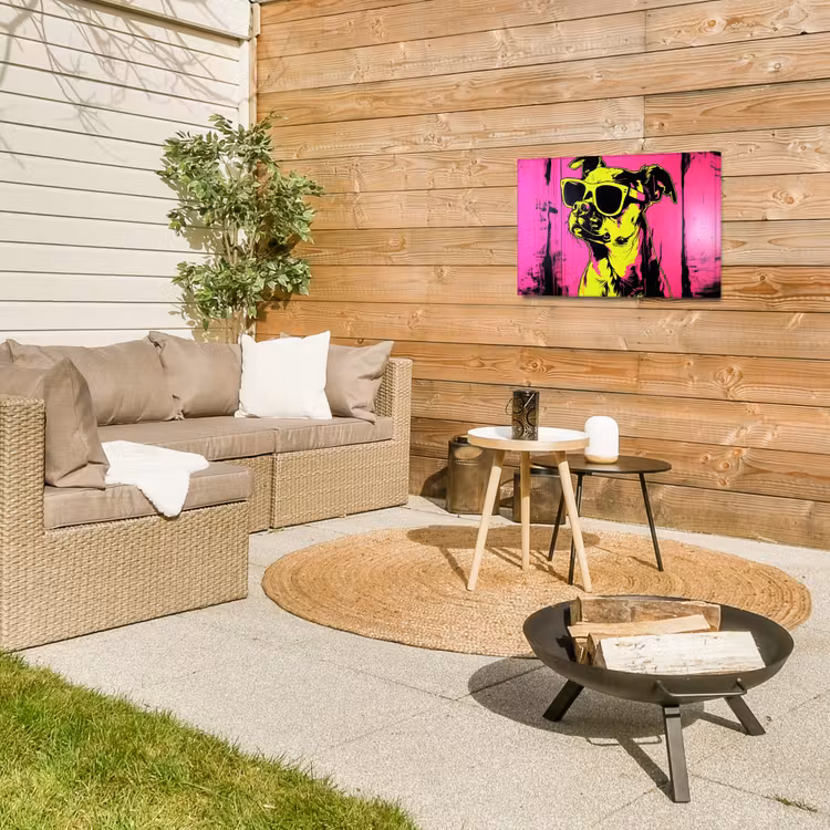 Hond - Zonnebril - Roze - Art Tuinposter op houten frame 2 cm dik klein -sfeer2