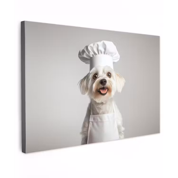 Hond - Wit - Kok Tuinposter op houten frame 2 cm dik klein -3d