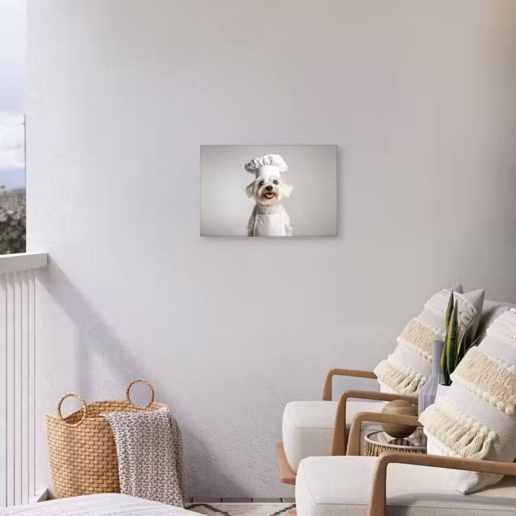 Hond - Wit - Kok Tuinposter op houten frame 2 cm dik klein -sfeer1
