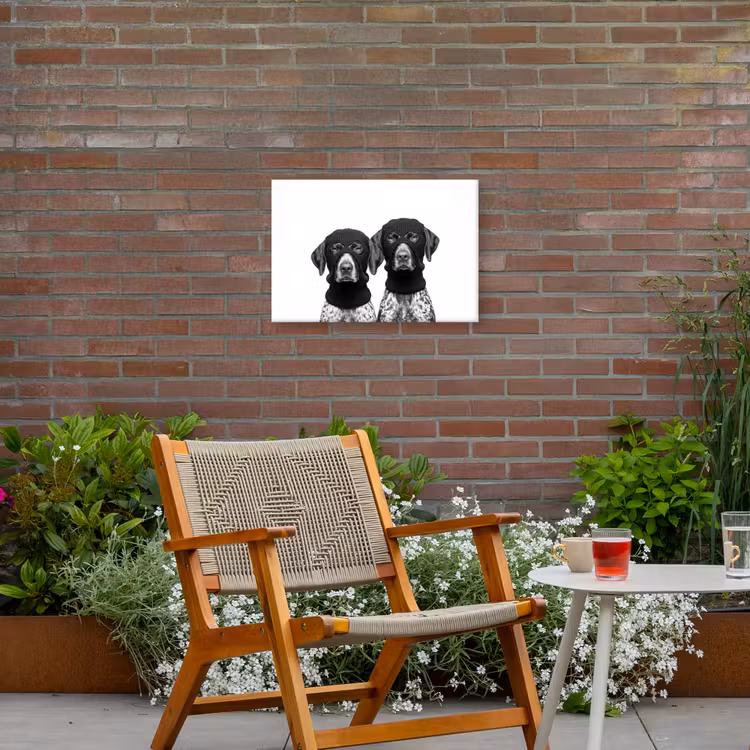Honden - Bivakmuts - Zwart - wit Tuinposter op houten frame 2 cm dik klein -sfeer3