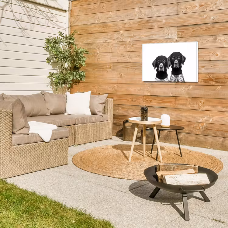 Honden - Bivakmuts - Zwart - wit Tuinposter op houten frame 2 cm dik klein -sfeer2