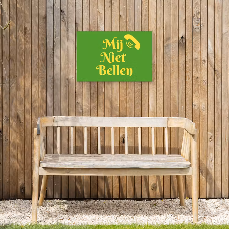 Mij niet bellen - Telefoon - Groen Tuinposter op houten frame 2 cm dik klein -sfeer4