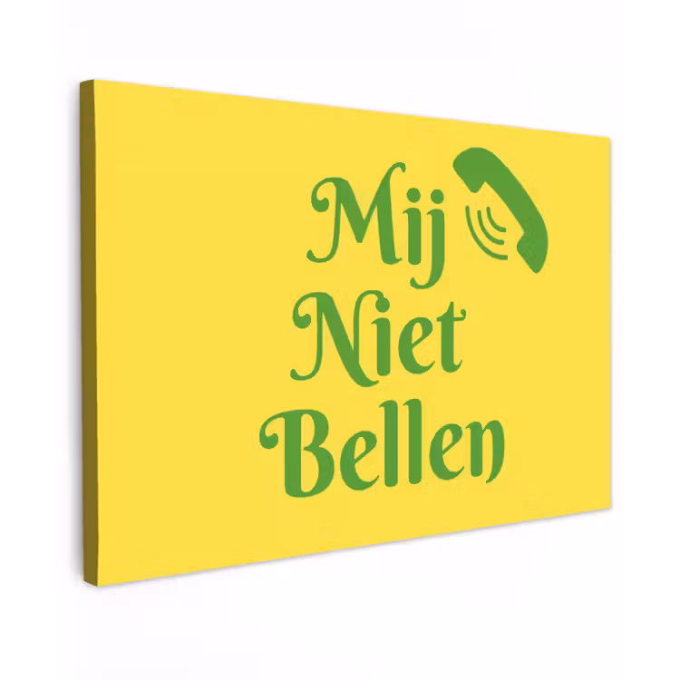 Mij niet bellen - Telefoon - Geel Tuinposter op houten frame 2 cm dik klein -3d