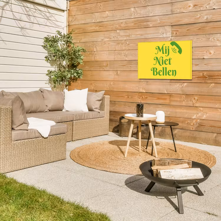 Mij niet bellen - Telefoon - Geel Tuinposter op houten frame 2 cm dik klein -sfeer2