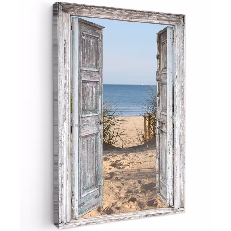Deur naar de zee Tuinposter op houten frame 2 cm dik klein -3d