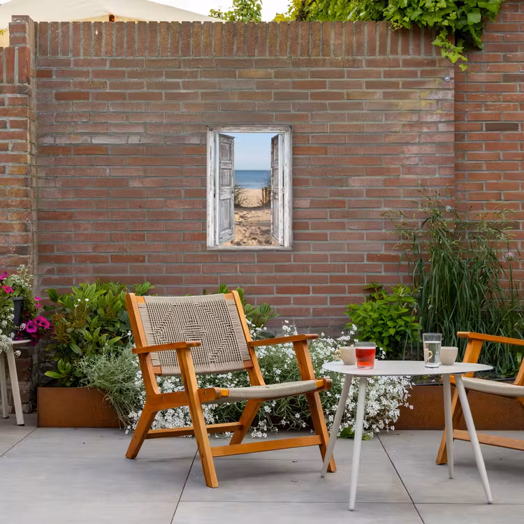 Deur naar de zee Tuinposter op houten frame 2 cm dik klein -sfeer3