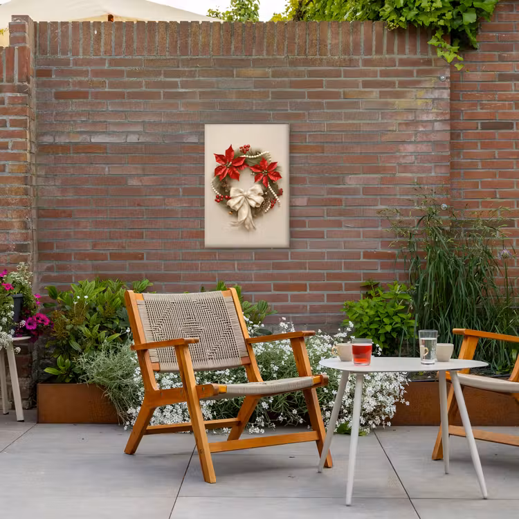 Deurkrans - Strik - Kerst - Rood - Groen Tuinposter op houten frame 2 cm dik klein -sfeer3