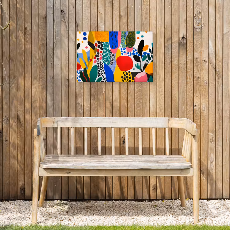Stippen - Vormen - Modern - Kleuren Tuinposter op houten frame 2 cm dik klein -sfeer4
