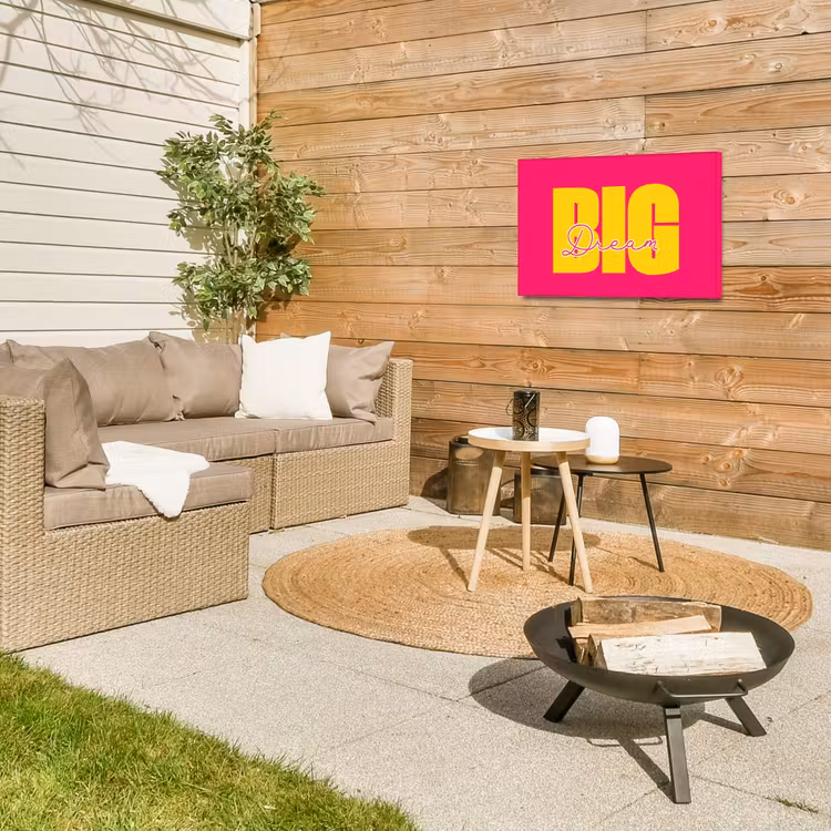 Dream big - Roze - Geel - Minimalistisch Tuinposter op houten frame 2 cm dik klein -sfeer2