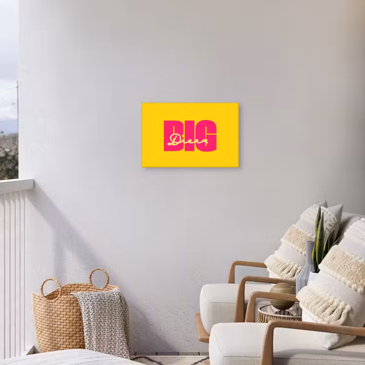 Dream big - Geel - Roze Tuinposter op houten frame 2 cm dik klein -sfeer1