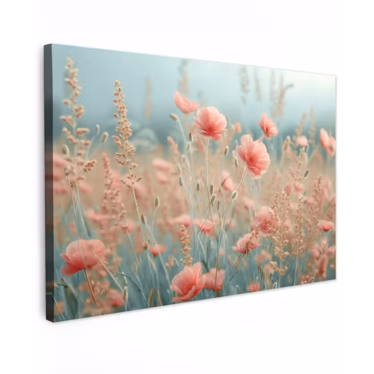 Dromerig veld van klaprozen Tuinposter op houten frame 2 cm dik klein -3d