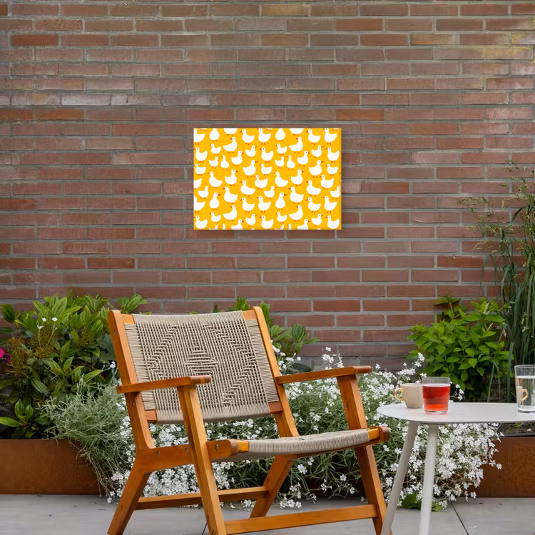 Eendjes - Patroon - Geel Tuinposter op houten frame 2 cm dik klein 845 -sfeer3