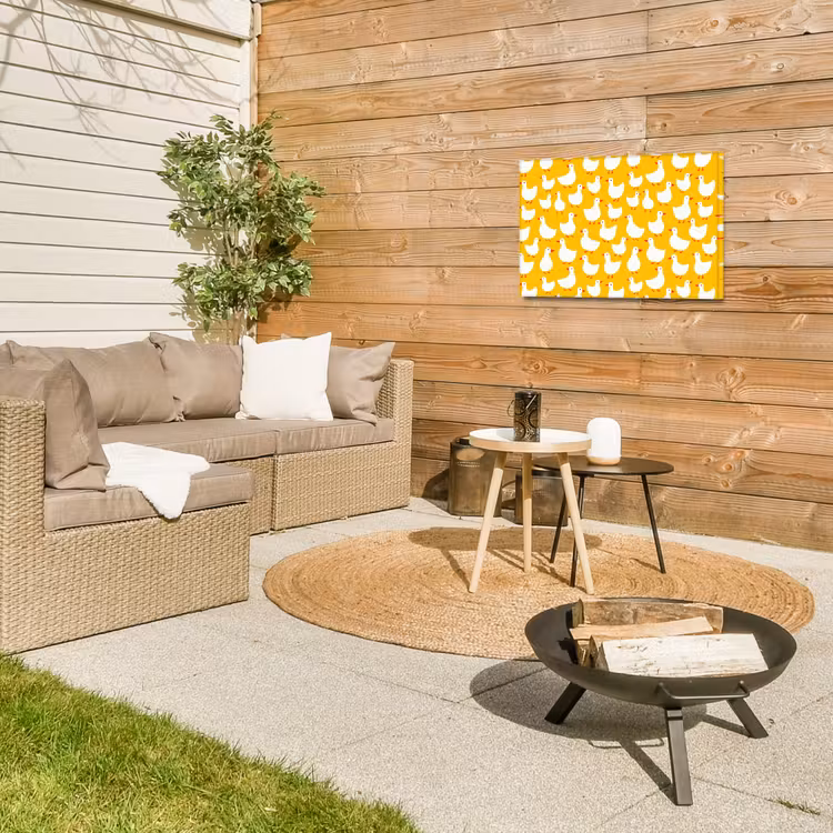 Eendjes - Patroon - Geel Tuinposter op houten frame 2 cm dik klein 845 -sfeer2