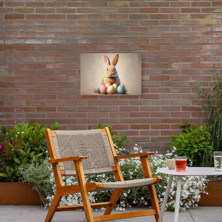 Paashaas - Pastel - Eieren Tuinposter op houten frame 2 cm dik klein -sfeer3