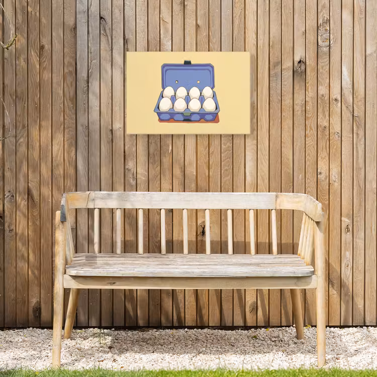 Eieren - Doos - Minimalistisch - Blauw Tuinposter op houten frame 2 cm dik klein -sfeer4