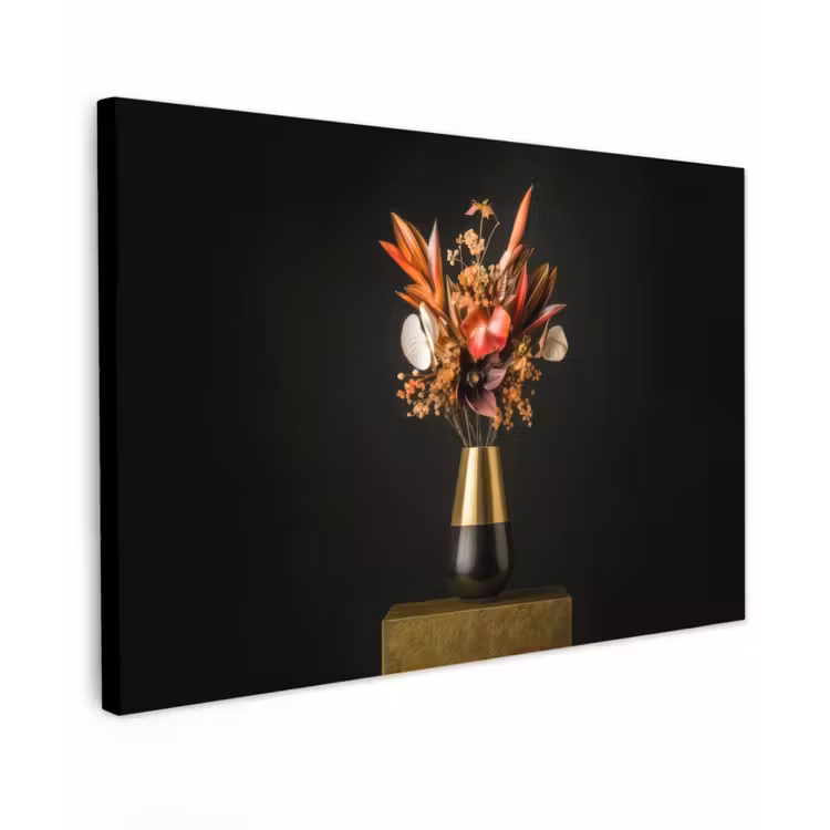 Exotisch - Boeket - Vaas - Goud Tuinposter op houten frame 2 cm dik klein -3d