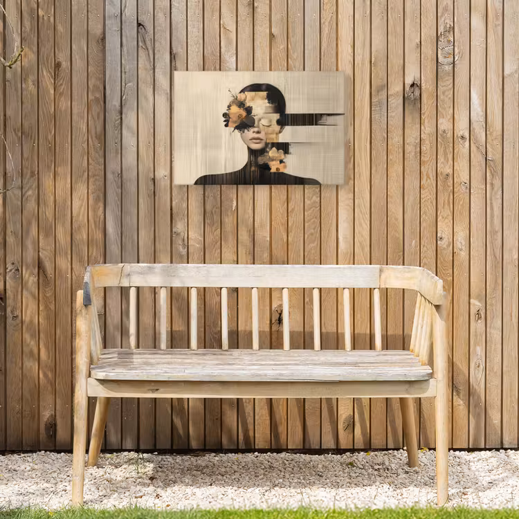 Gezicht - Bloemen - Zwart - Vrouw Tuinposter op houten frame 2 cm dik klein -sfeer4