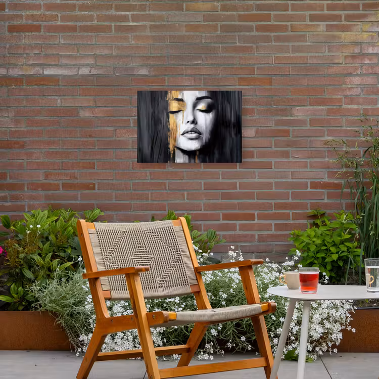 Gezicht - Vrouw - Penseelstreken - Abstract Tuinposter op houten frame 2 cm dik klein -sfeer3