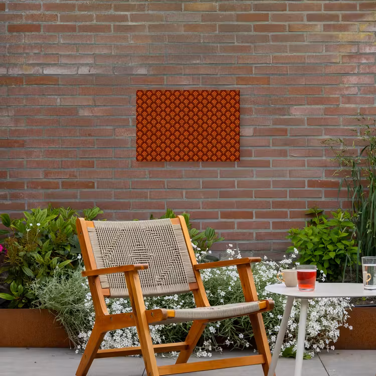 Waaiers - Art Deco - Botanisch - Roestbruin - Oranje Tuinposter op houten frame 2 cm dik klein 845 -sfeer3