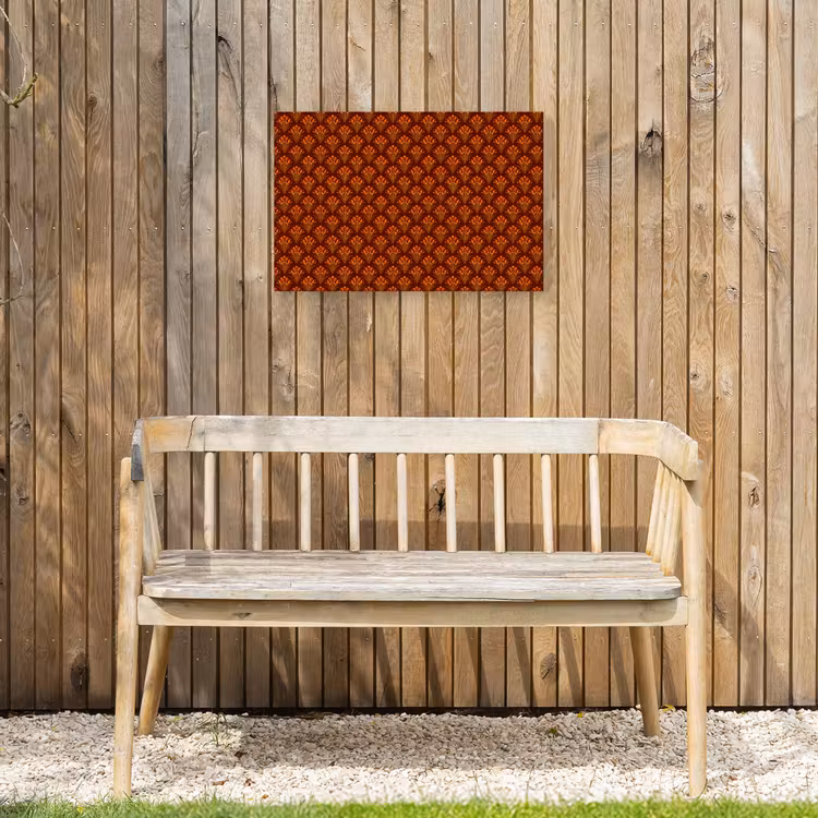 Waaiers - Art Deco - Botanisch - Roestbruin - Oranje Tuinposter op houten frame 2 cm dik klein 845 -sfeer4