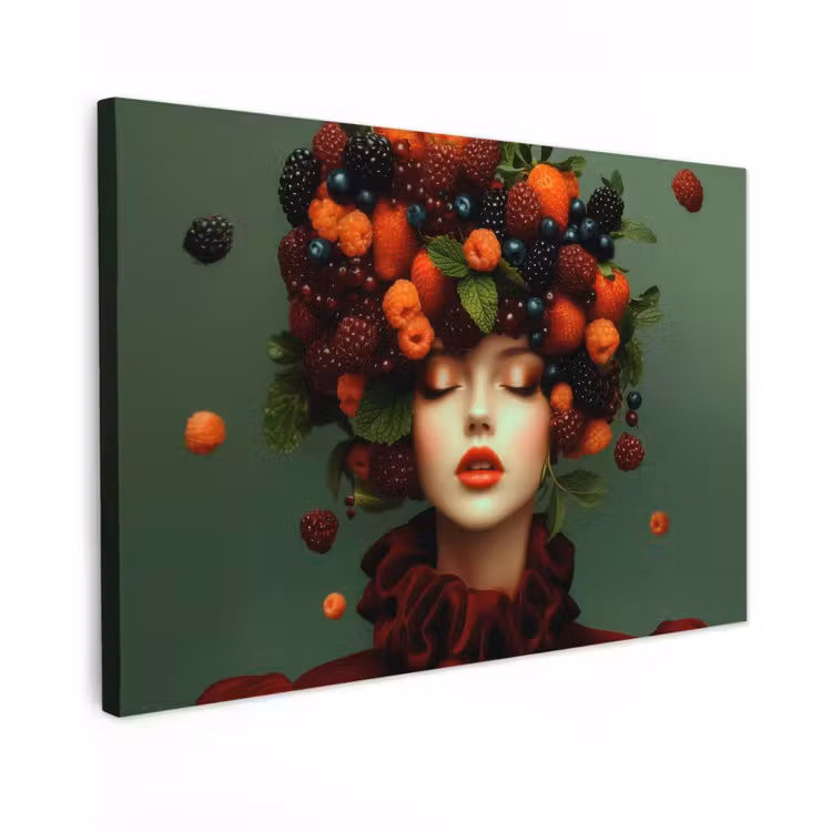 Vrouw - Aardbeien - Frambozen - Bramen - Bessen Tuinposter op houten frame 2 cm dik klein -3d
