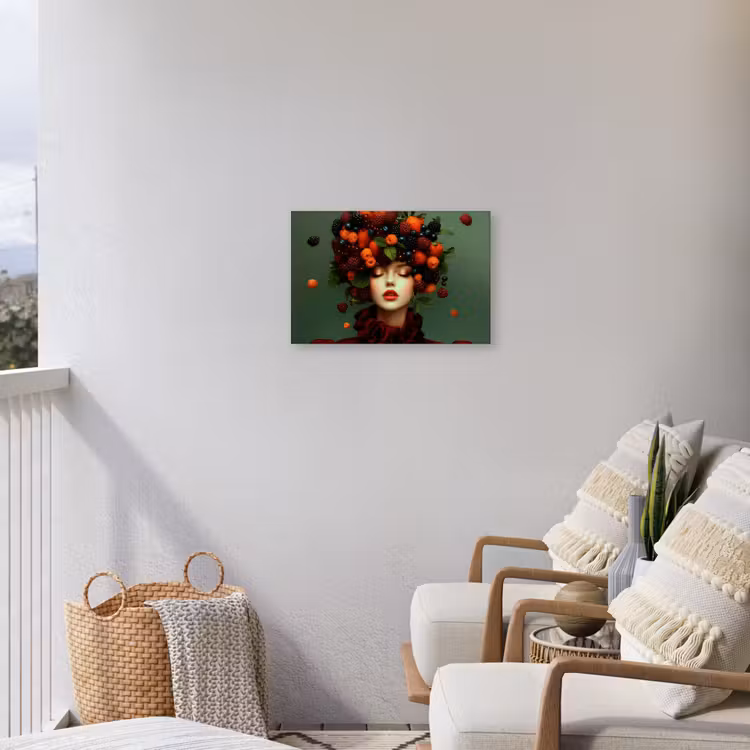 Vrouw - Aardbeien - Frambozen - Bramen - Bessen Tuinposter op houten frame 2 cm dik klein -sfeer1